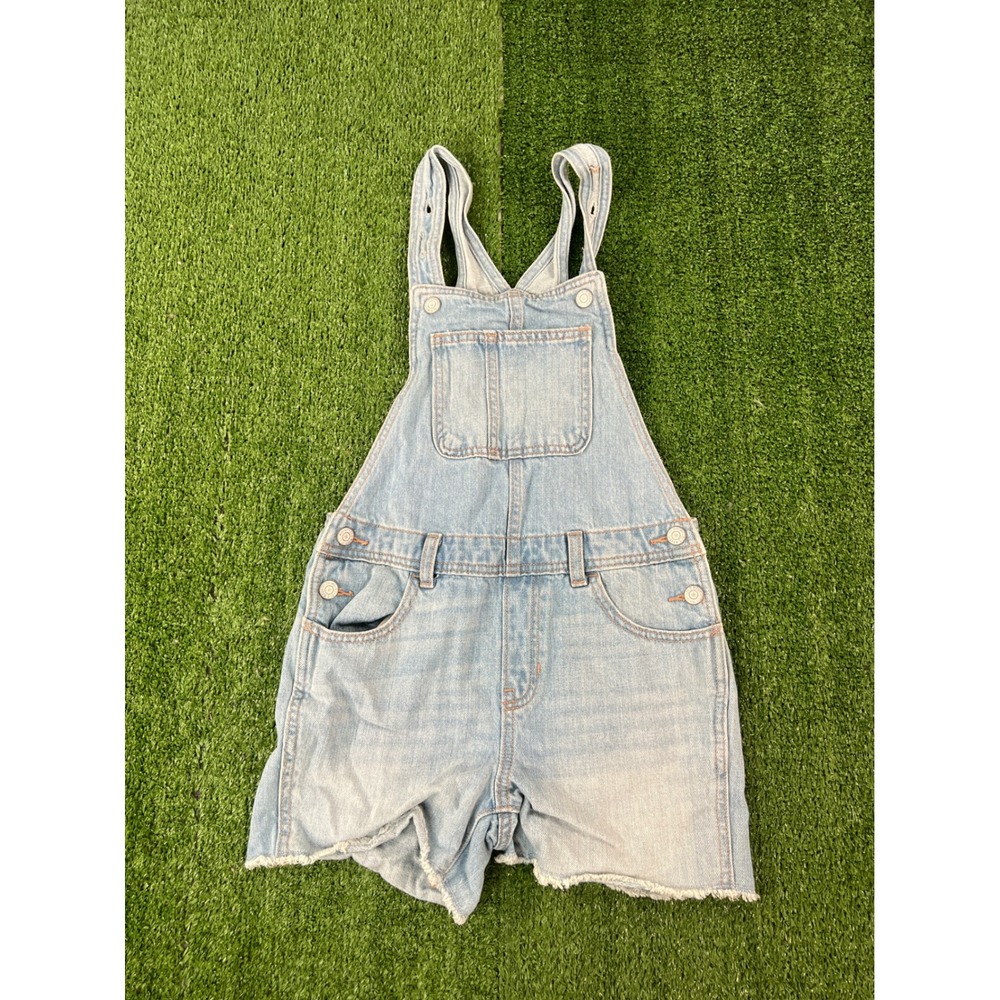 Old Navy Girls Light Wash Denim Shortalls Size M 8 Raw Hem Overalls
